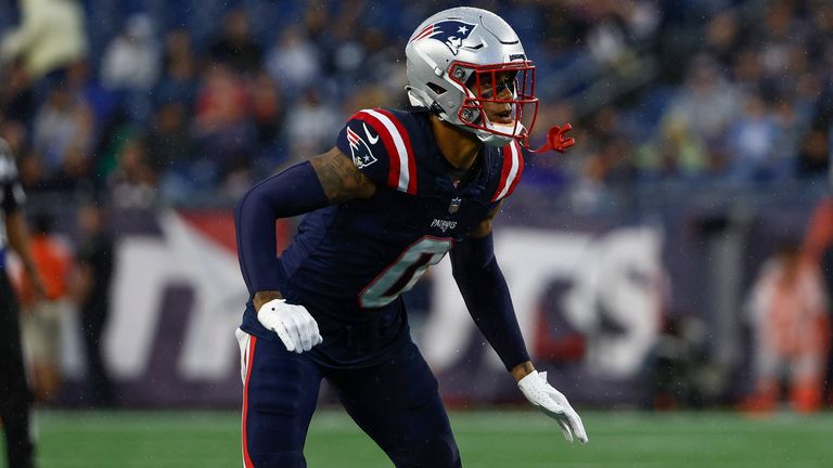 New England Patriots' Christian Gonzalez during an NFL preseason football game against the Carolina Panthers at Gillette Stadium, Thursday, Aug. 8, 2024 in Foxborough, Mass. (Winslow Townson/AP Images for Panini)