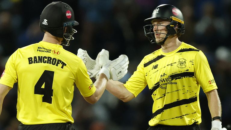 Gloucestershire's Cameron Bancroft celebrates a half century with Miles Hammond (right) during the Vitality Blast T20 Final 