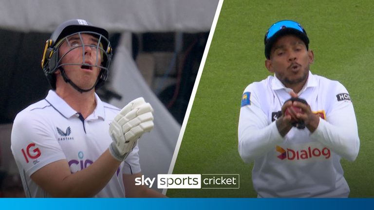 Watch as Dan Lawrence is caught out giving Sri Lanka their first wicket of the final test against England at the Oval.