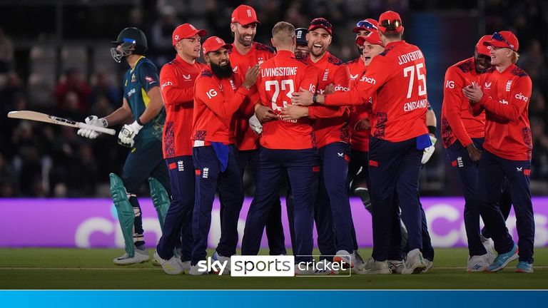 Liam Livingstone took the wickets of Marcus Stoinis and Tim David as England fought back in the opening T20.