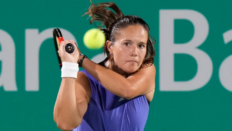 Daria Kasatkina of Russia returns a shot to Diana Shnaider of Russia during their semi final match of the Korea Open tennis championships in Seoul, South Korea, Saturday, Sept. 21, 2024. (AP Photo/Ahn Young-joon)