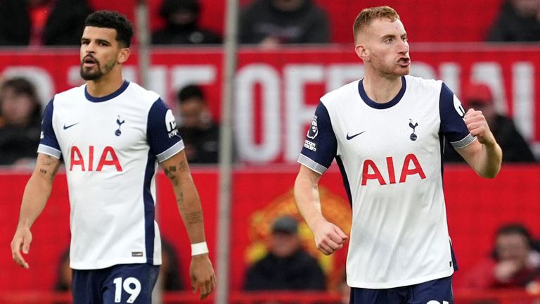 Tottenham Hotspur's Dejan Kulusevski (right) celebrates scoring their side's second goal of the game