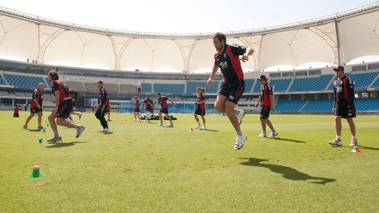 England's Liam Plunkett during the nets session at Dubai Sports City in Dubai, UAE