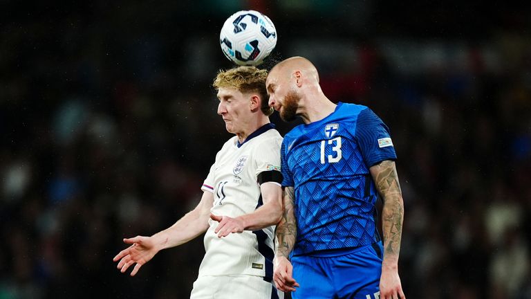 Anthony Gordon in action for England.