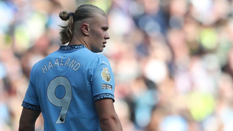 Manchester City's Erling Haaland looks against Brentford (AP Photo/Scott Heppel)