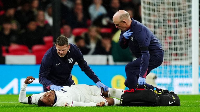 Ezri Konsa down injured for England.