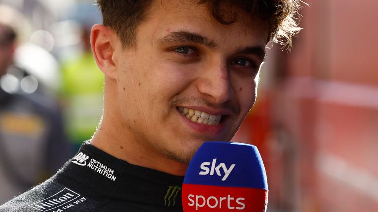 CIRCUIT DE MONACO, MONACO - MAY 26: Lando Norris, McLaren F1 Team, is interviewed for Sky Sports F1 during the Monaco GP at Circuit de Monaco on Sunday May 26, 2024 in Monte Carlo, Monaco. (Photo by Sam Bloxham / LAT Images)