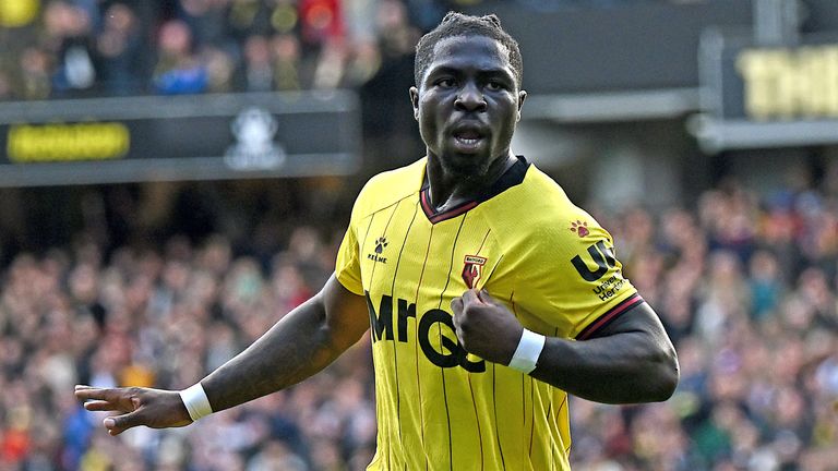 Festy Ebosele of Watford celebrates after scoring his side's first goal