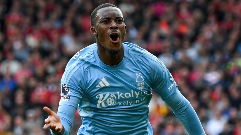 Nottingham Forest's Callum Hudson-Odoi celebrates scoring against Liverpool