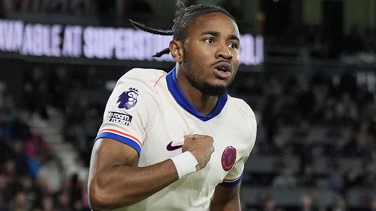 Chelsea's Christopher Nkunku celebrates after scoring against Bournemouth