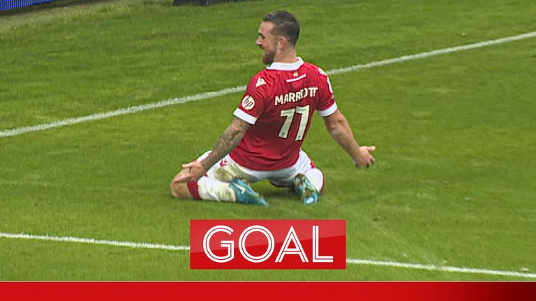 Jack Marriott gets Wrexham's third goal against Shrewsbury