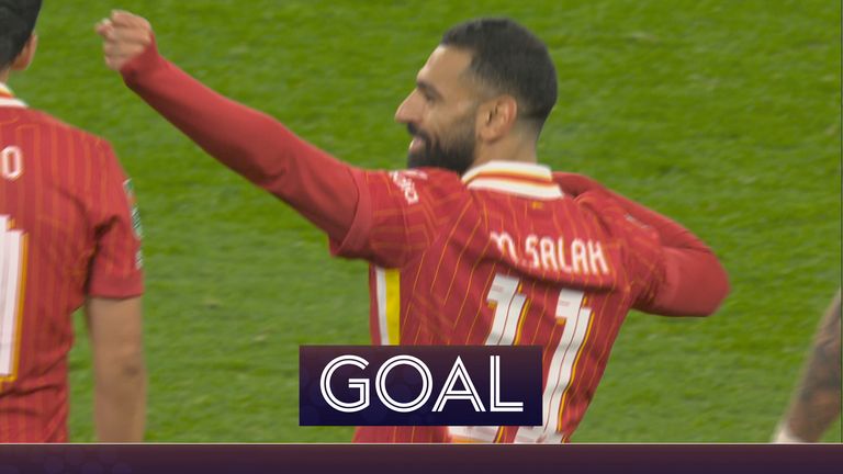 Mohamed Salah scores for Liverpool in their Carabao Cup match against West Ham.