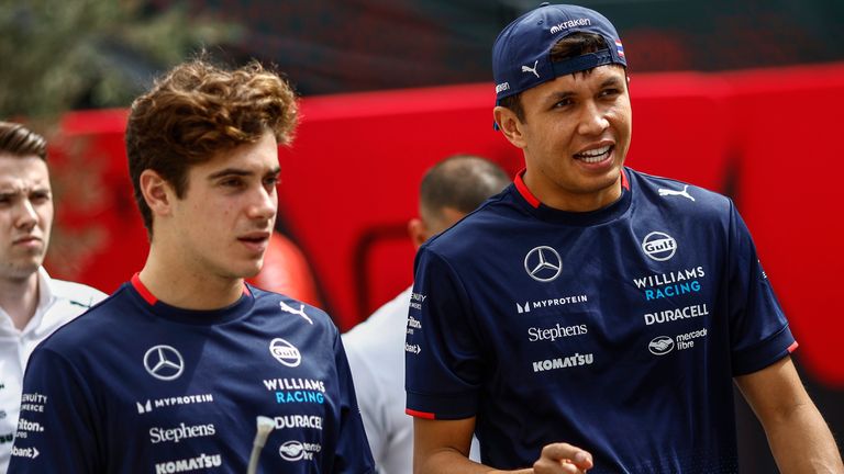 BAKU CITY CIRCUIT, AZERBAIJAN - SEPTEMBER 13: Franco Colapinto, Williams Racing, and Alex Albon, Williams Racing during the Azerbaijan GP at Baku City Circuit on Friday September 13, 2024 in Baku, Azerbaijan. (Photo by Zak Mauger / LAT Images)