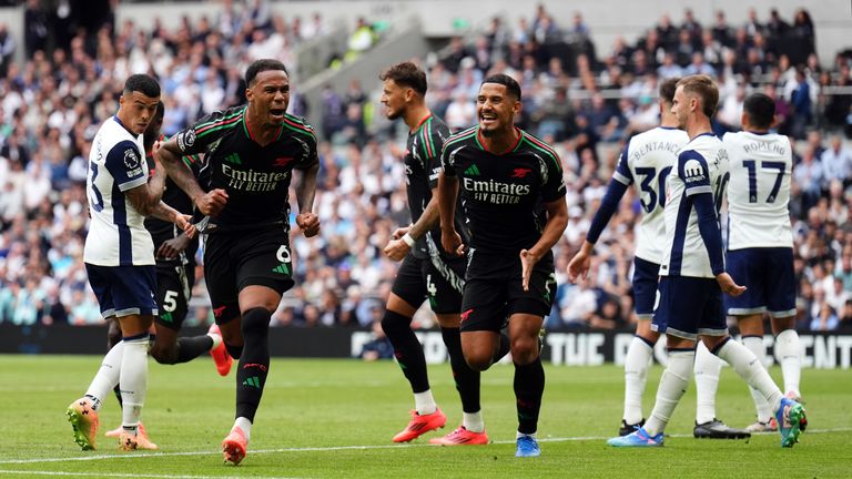 Arsenal's Gabriel celebrates his goal in the north London derby