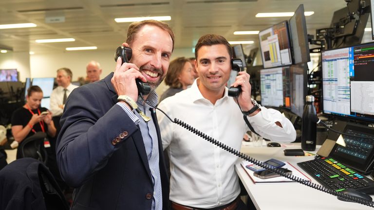 Gareth Southgate during the BGC annual charity day at Canary Wharf in London, held annually in commemoration of BGC's 658 colleagues and the 61 Eurobrokers employees lost on 9/11. On Charity Day, 100% of BGC Group's global revenues are donated to the Cantor Fitzgerald Relief Fund and dozens of many other charities around the world.