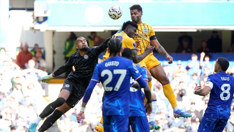 Georginio Rutter heads Brighton into a 1-0 lead (AP Photo/Kin Cheung)