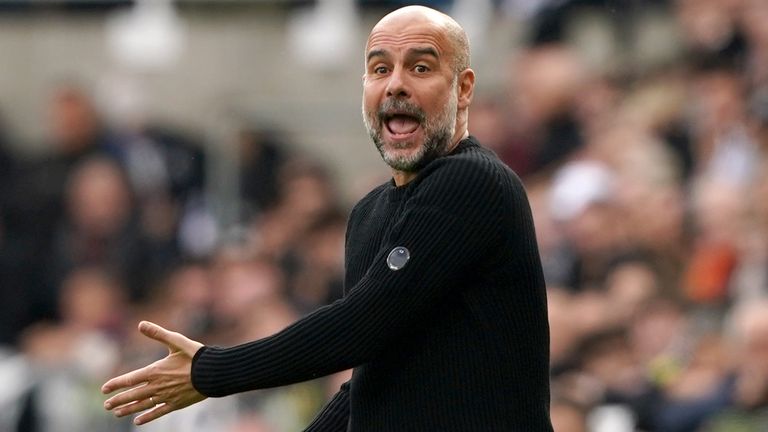 Pep Guardiola podczas remisu Man City z Newcastle