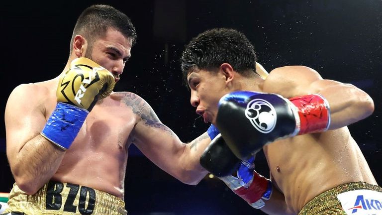 Jaime Munguia claimed a 10th-round knockout Friday evening over the previously unbeaten Erik Bazinyan [Picture: Mikey Williams/Top Rank]