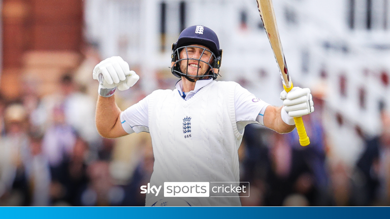 England&#39;s Joe Root celebrates his century during day three of the second Rothesay Men&#39;s Test match at Lord&#39;s, London. Picture date: Saturday August 31, 2024.