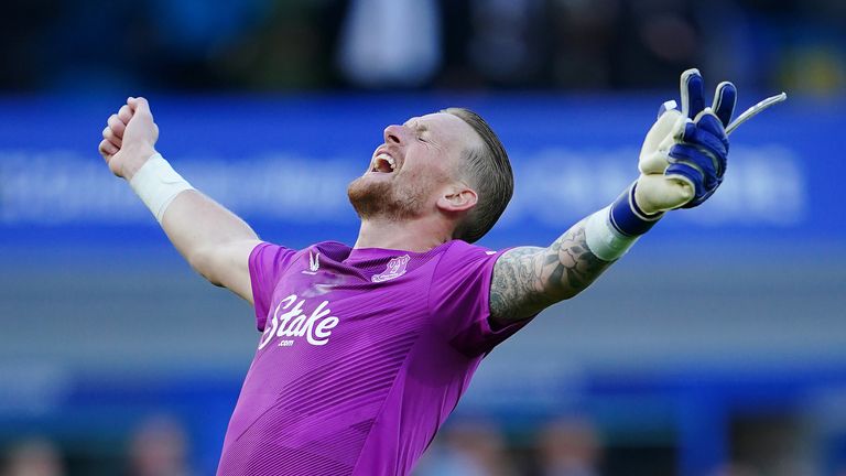 Jordan Pickford celebrates at the final whistle