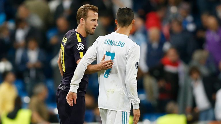 Harry Kane - seen here playing against Cristiano Ronaldo when he was with Tottenham and the Portuguese was at Real Madrid - says he hopes to keep playing and scoring for years to come