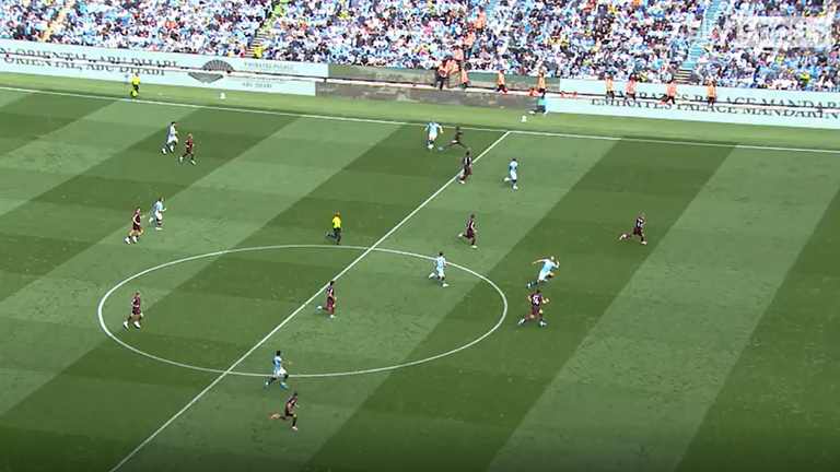 Kevin De Bruyne set up a goal from near the left touchline in Man City's win over Ipswich