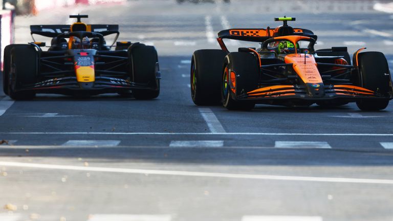 Lando Norris passes Max Verstappen Baku