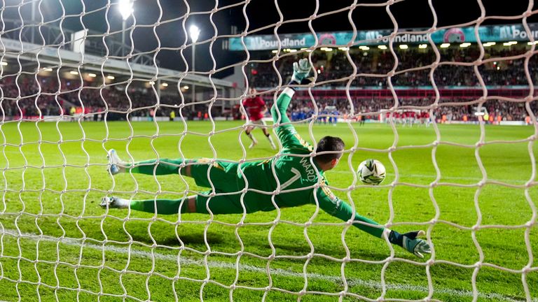 Leicester City goalkeeper Danny Ward during the penalty shoot-out against Walsall 