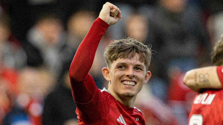 Aberdeen's Leighton Clarkson celebrates scoring to make it 3-0.