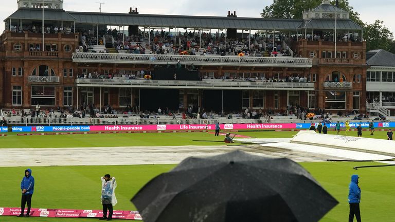 Rain stops play during the third Vitality IT20 match at Lord's, London. Picture date: Saturday July 8, 2023. See PA story CRICKET England Women. Photo credit should read: Nick Potts/PA Wire.