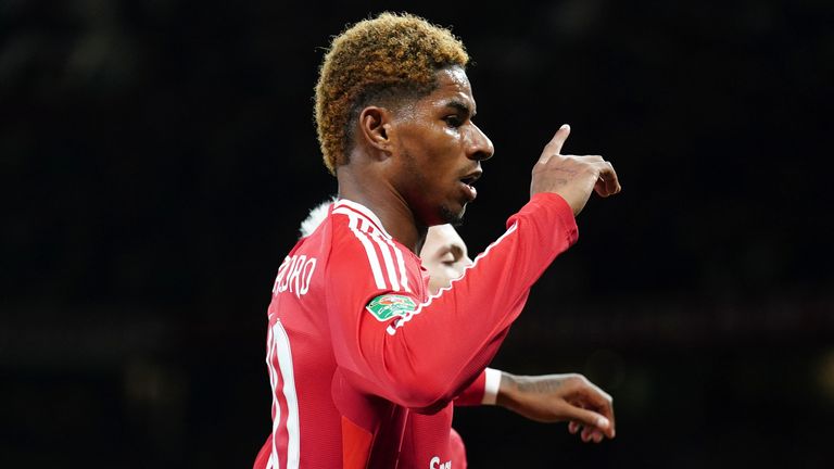 Manchester United's Marcus Rashford celebrates his goal against Barnsley