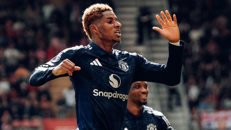 Marcus Rashford celebrates his goal at Southampton