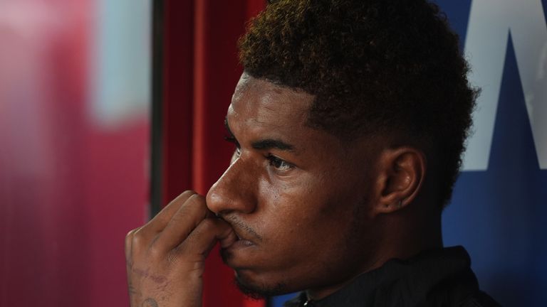 Marcus Rashford sat on the bench during Man Utd's draw at Crystal Palace