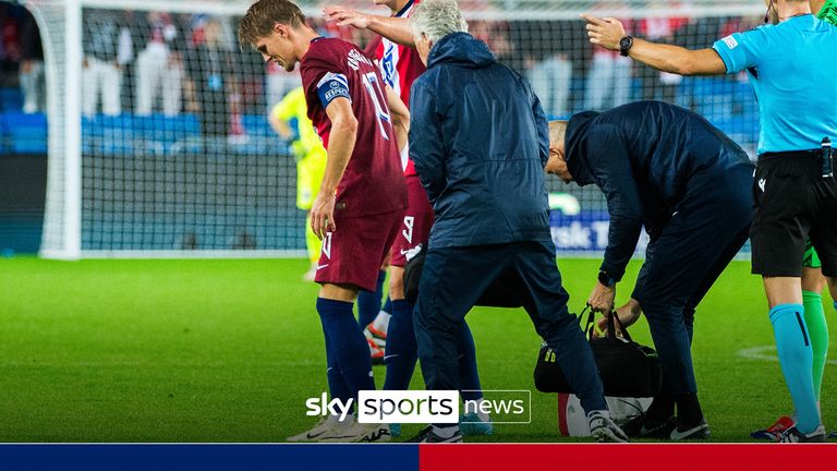 Oslo, Norway – September 9: Martin Odegaard of Norway sustains an injury during the 2024/2025 UEFA Nations League, League B – Group 3 match between Norway and Austria at Ullevaal Stadium on September 9, 2024 in Oslo, Norway. (Photo by Annelie Cracchiolo/DeFodi Images via Getty Images)