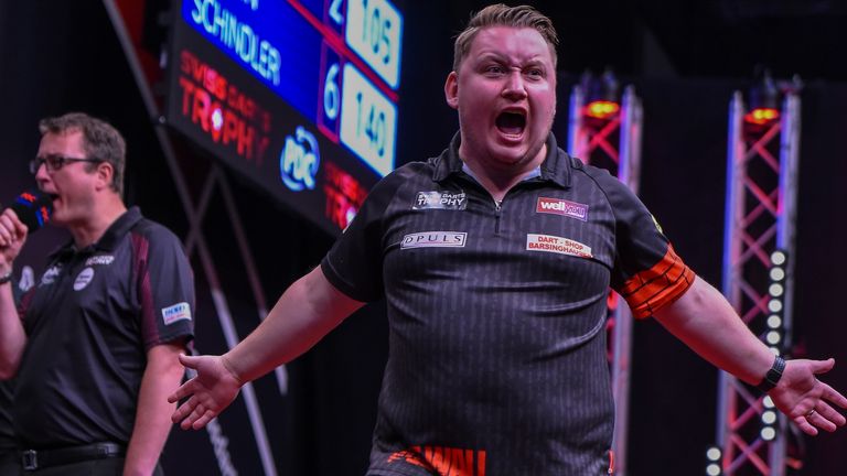 Martin Schindler survived seven missed match darts to win the inaugural Swiss Darts Trophy