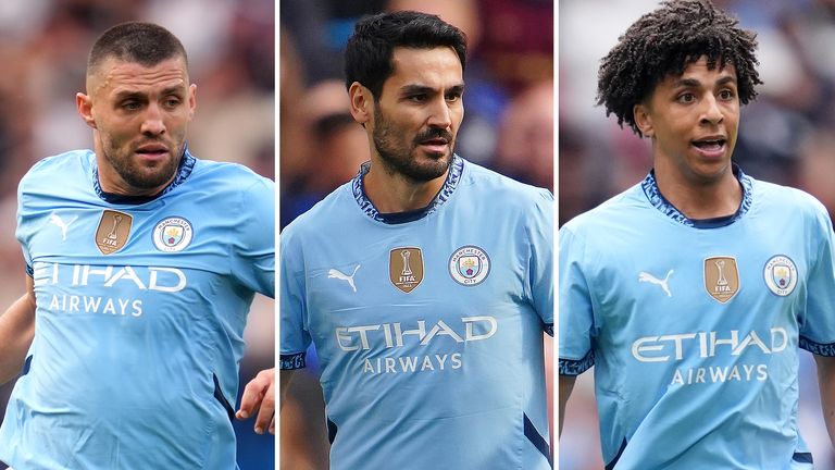 Mateo Kovacic, Ilkay Gundogan and Rico Lewis