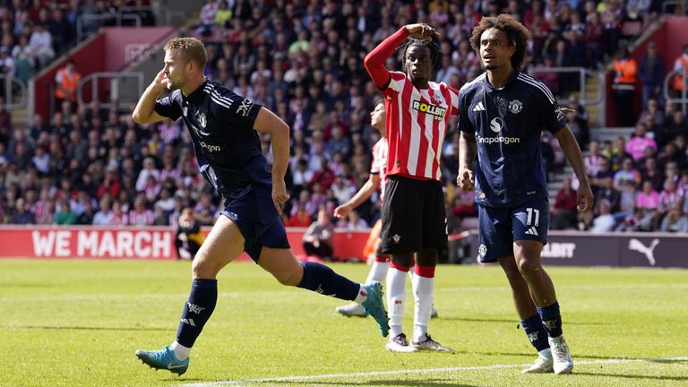 Matthijs de Ligt celebrates scoring the opening goal 