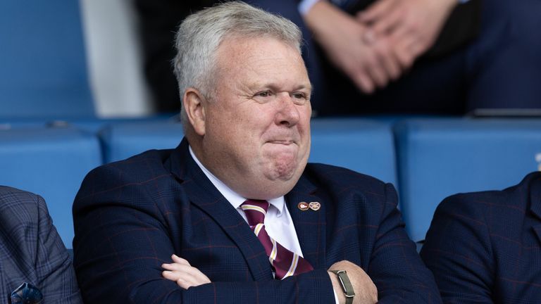 KILMARNOCK, SCOTLAND - APRIL 27: Hearts CEO Andrew McKinlay during a cinch Premiership match between Kilmarnock and Heart of Midlothain at Rugby Park, on April 27, 2024, in Kilmarnock, Scotland.  (Photo by Craig Foy / SNS Group)