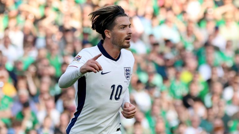 Jack Grealish celebrates after scoring England's second goal against Republic of Ireland