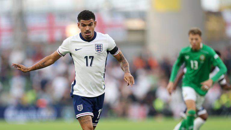 Morgan Gibbs-White controls the ball after being introduced as a second-half substitute