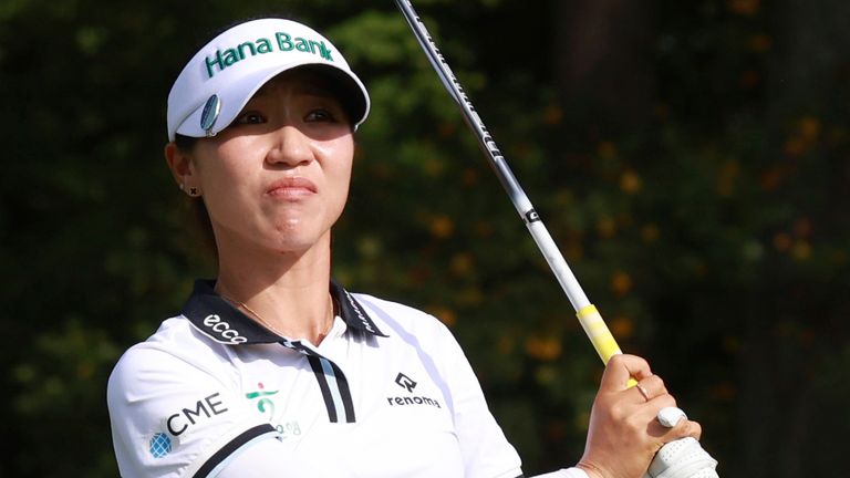 CINCINNATI, OH - SEPTEMBER 20: LPGA golfer Lydia Ko tees off on the 9th hole during the second round of the Kroger Queen City Championship presented by Procter & Gamble at TPC River's Bend on September 20, 2024 in Cincinnati, Ohio. (Photo by Brian Spurlock/Icon Sportswire) (Icon Sportswire via AP Photo)