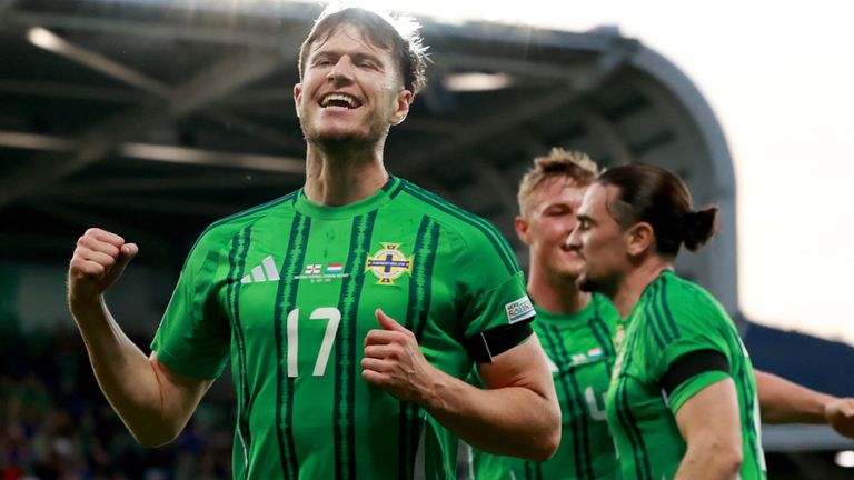 Northern Ireland Paddy McNair celebrates scoring their side's first goal of the game during the UEFA Nations League, Group C3 match at Windsor Park, Belfast. Picture date: Thursday September 5, 2024.