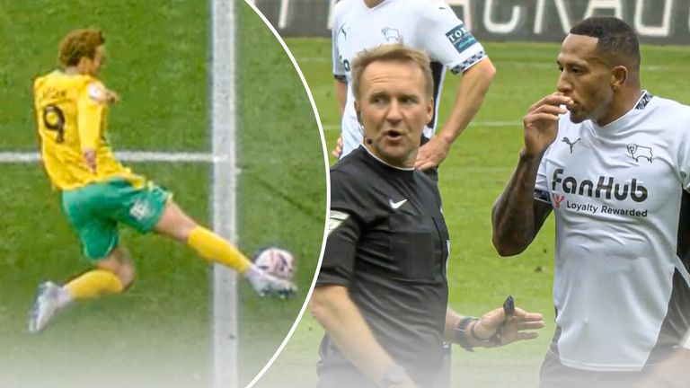 Norwich City take the lead in controversial circumstances against Derby County