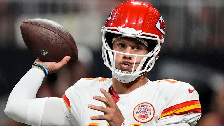 Kansas City Chiefs quarterback Patrick Mahomes (15) works in the pocket against the Atlanta Falcons during the first half of an NFL football game, Sunday, Sept. 22, 2024, in Atlanta. (AP Photo/Brynn Anderson)