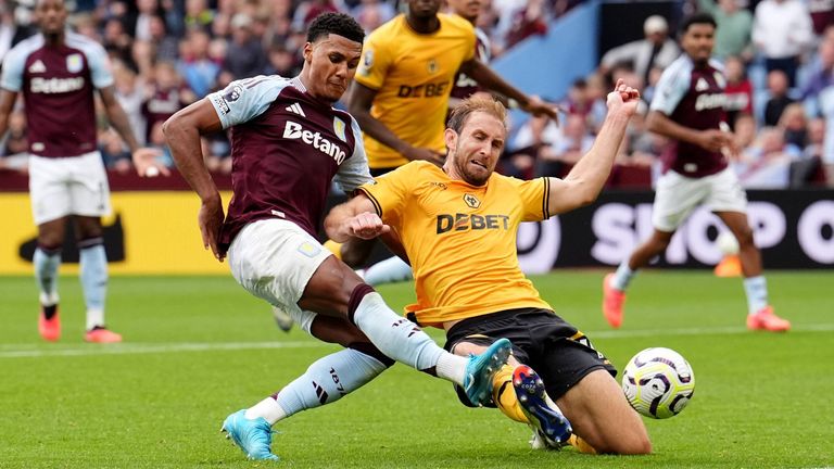 Ollie Watkins scores Aston Villa's equaliser against Wolves