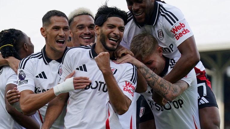 Raul Jimenez celebrates after giving Fulham an early lead against Newcastle