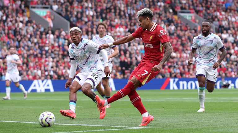 Luis Diaz scores Liverpool's second goal against Bournemouth