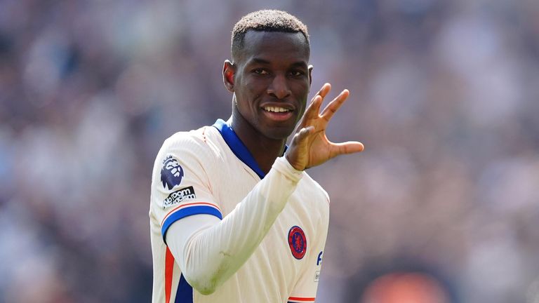 Nicolas Jackson celebrates after scoring Chelsea's opening goal at West Ham