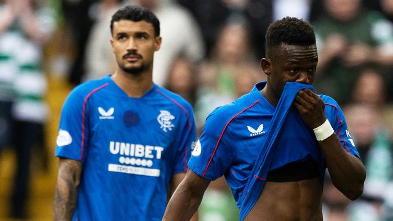 GLASGOW, SCOTLAND - SEPTEMBER 01: Rangers Rabbi Matondo is forced off with an injury during a William Hill Premiership match between Celtic and Rangers at Celtic Park, on September 01, 2024, in Glasgow, Scotland. (Photo by Craig Williamson / SNS Group)