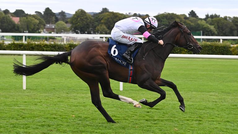 Leopardstown 14-9-24 .Porta Fortuna and Tom Maqruand win the Coolmore Matron Stakes (Group 1).(Healy Racing)